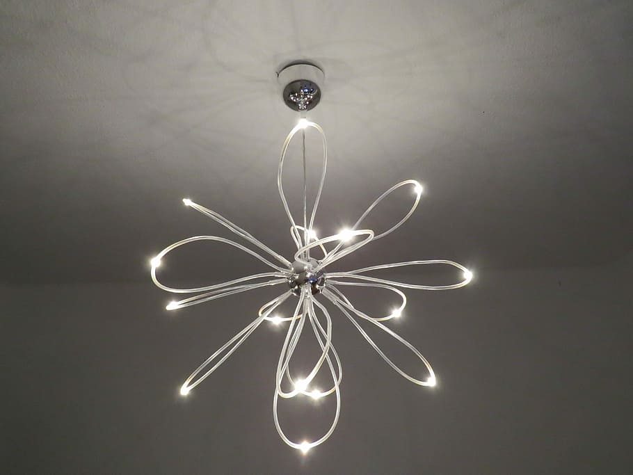 white string light lamp turned-on, Ceiling, Lighting, ceiling lighting HD wallpaper