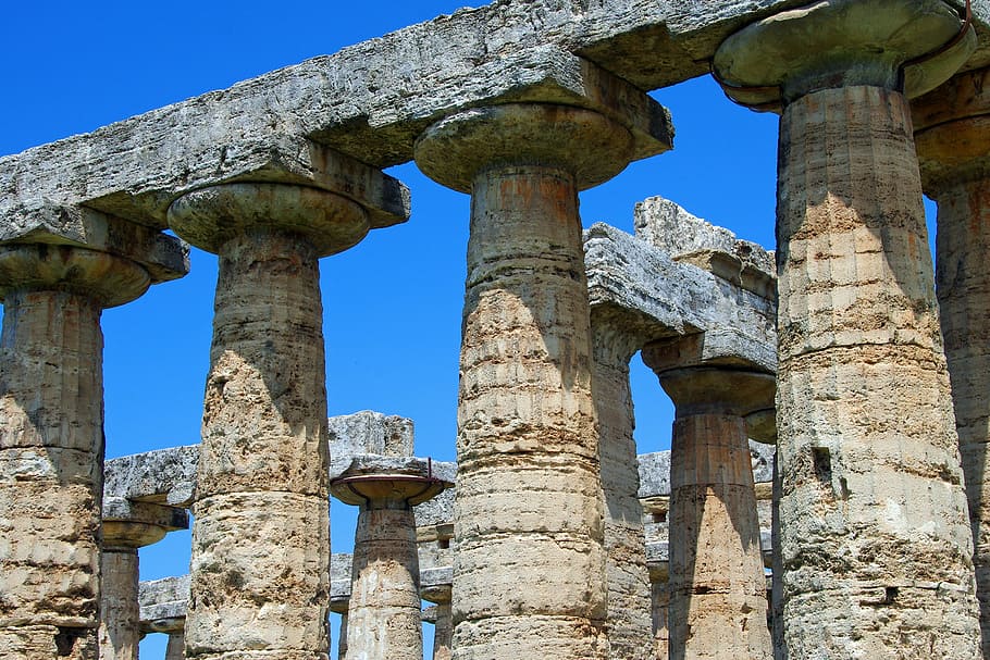 paestum, salerno, italy, greek temple, columns, temple of neptune, HD wallpaper