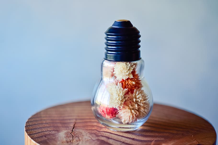 glass, bottle, bulb, dried flowers, colorful, miscellaneous goods HD wallpaper