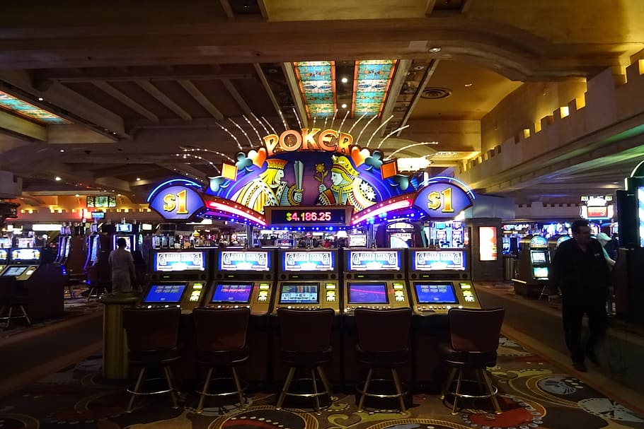 poker machines inside building, casino, las vegas, city, architecture, HD wallpaper