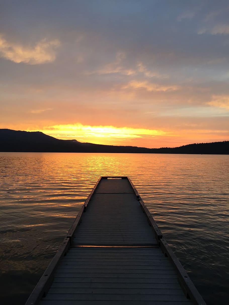 Sunset, Lake, Nature, Dock, Landscape, horizon, tranquil, natural HD wallpaper