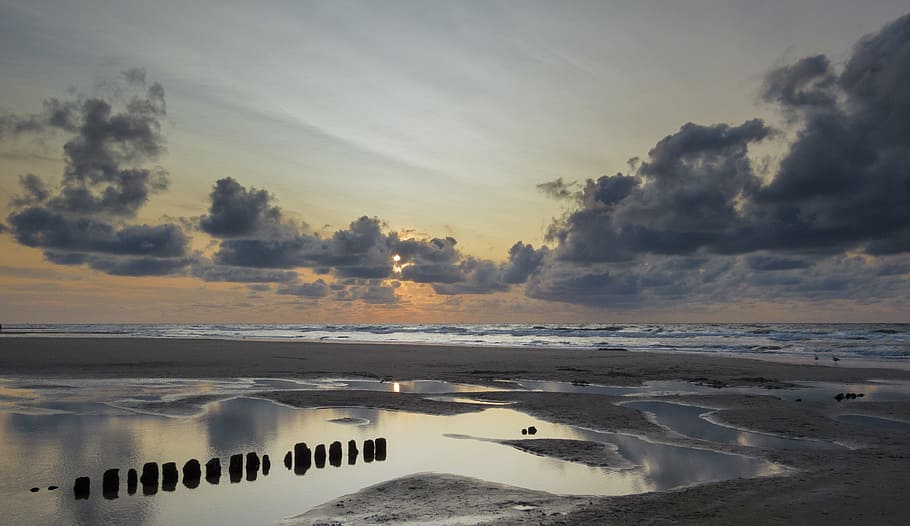 norderney, east frisia, beach, sunset, north sea, germany, water, HD wallpaper