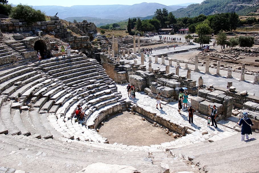ancient theatre, mediterranean, ege, efes, architecture, history, HD wallpaper