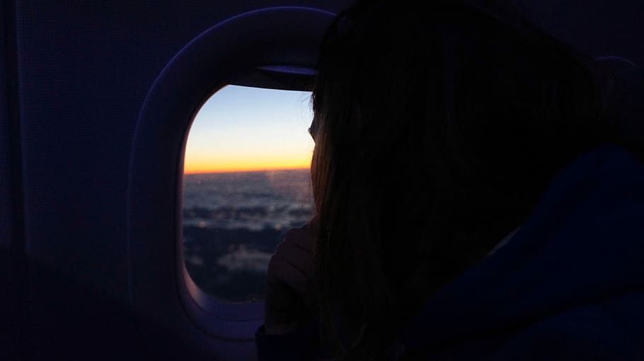 untitled, window, sunset, sunrise, plane, airplane, one person HD wallpaper