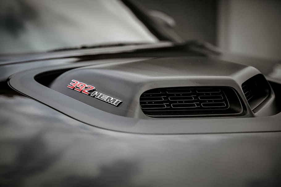 untitled, black, car, hemi, 392, hood, scoops, motor vehicle HD wallpaper