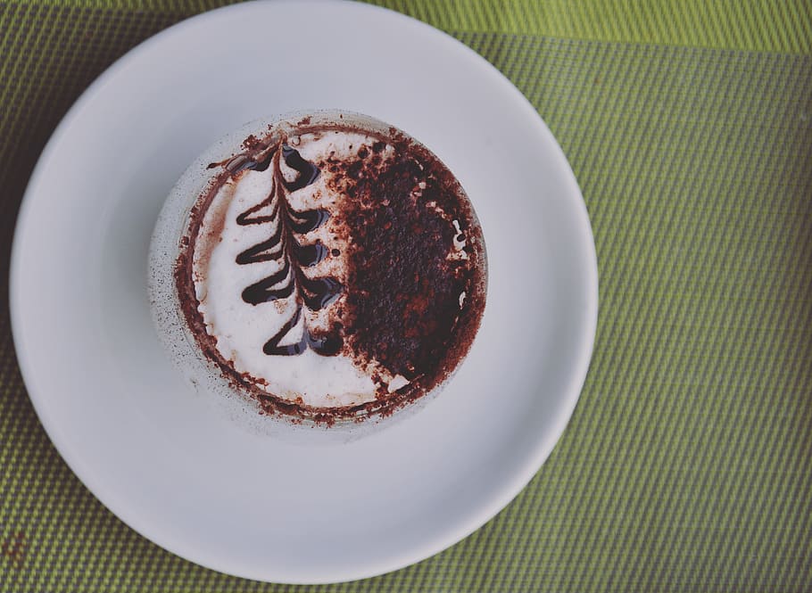 Cappuccino Espresso Cake on White Ceramic Plate, chocolate, coffee HD wallpaper