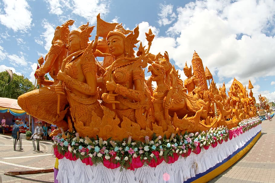 sky, clouds, statue, history, ancient, buddha, Buddhism, celebration HD wallpaper