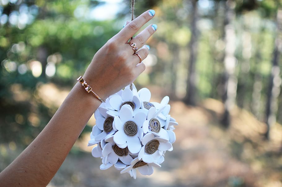 hand, arm, flower, design, decor, bokeh, blur, bracelet, human hand HD wallpaper