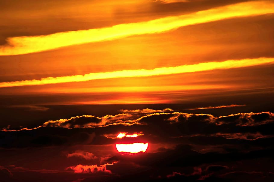 silhouette of clouds during sunset, setting sun, abendstimmung HD wallpaper