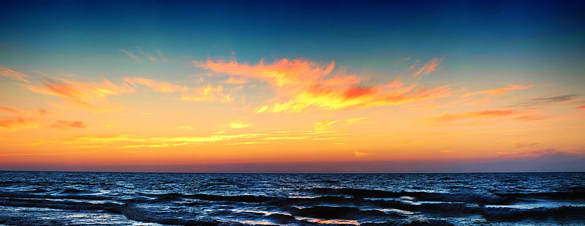 sun set and body of water, sea, sunset, panorama, sky, scenics HD wallpaper