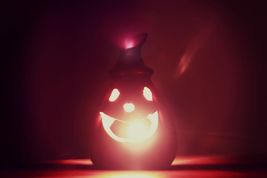 pumpkin jack o desk lamp, glowing, dark, illuminated, lighting Equipment HD wallpaper