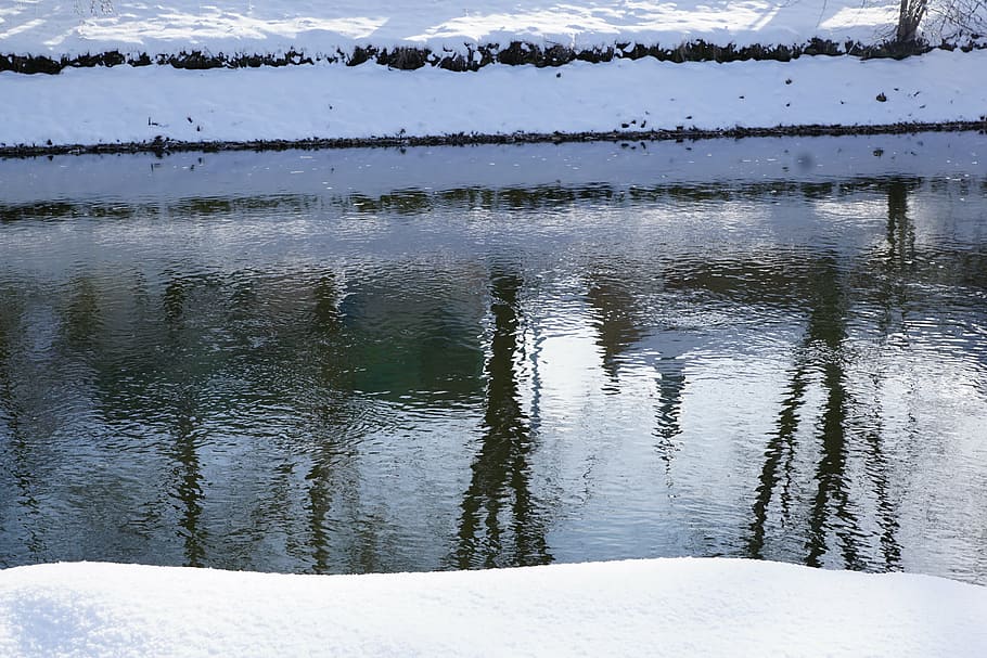 snow, winter, danube, river, ater, flow, style, silent, tuttlingen HD wallpaper