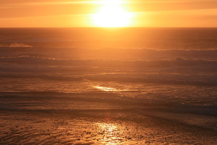 oregon coast, coastline, sunset, lincoln city, beach, vacation, HD wallpaper