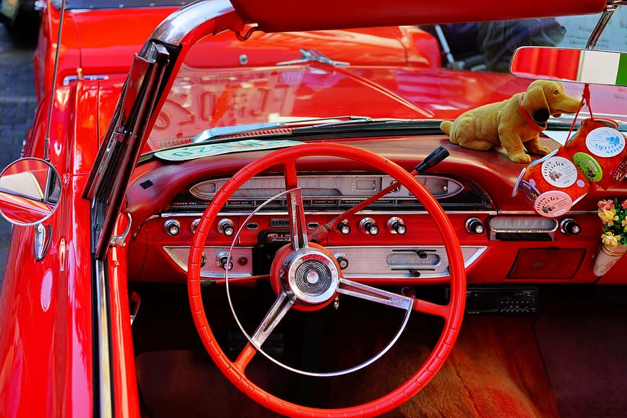 auto, classic, us-car, oldtimer, nostalgic, steering wheel HD wallpaper