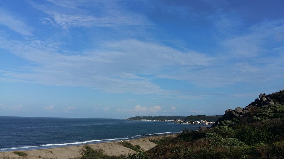 sky, beach, ocean, blue day, baiyun, hai bian, sea, seacoast HD wallpaper