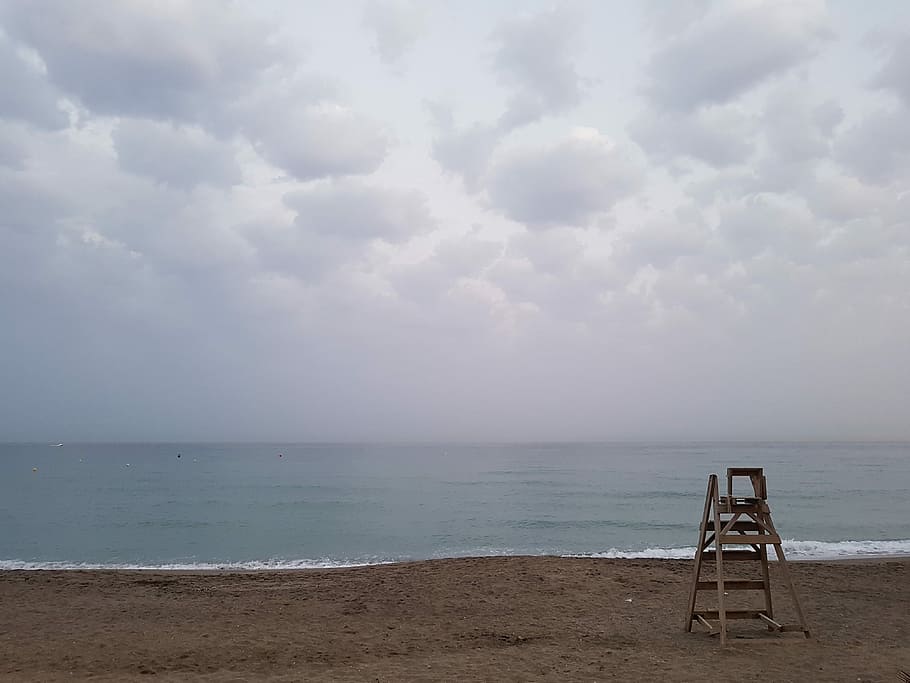 sunset, night, sea, beach, clouds, horizon, rescue, life guard HD wallpaper