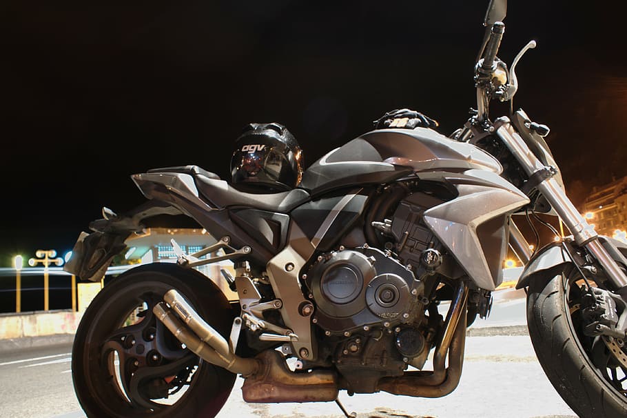 motorcycle, honda, night, mode of transportation, helmet, headwear HD wallpaper