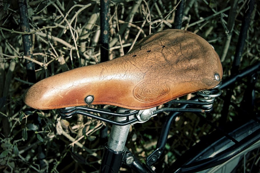 HD wallpaper: brown leather bicycle saddle, leather saddle, suspension