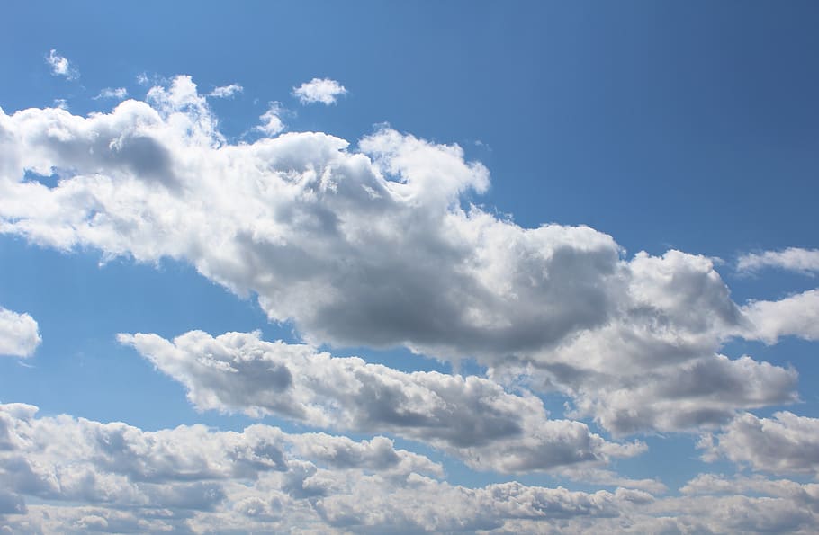 blue sky, clouds, white, cumulus mediocris, cumulus humilis nice weather, HD wallpaper