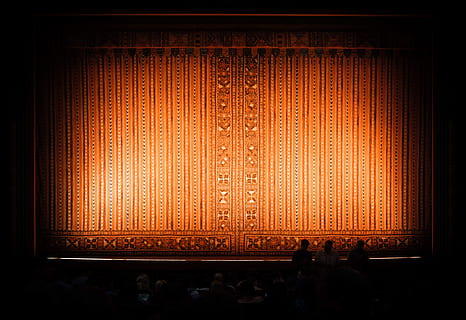 Theater stage photo, brown theater curtain, backgrounds, abstract HD wallpaper