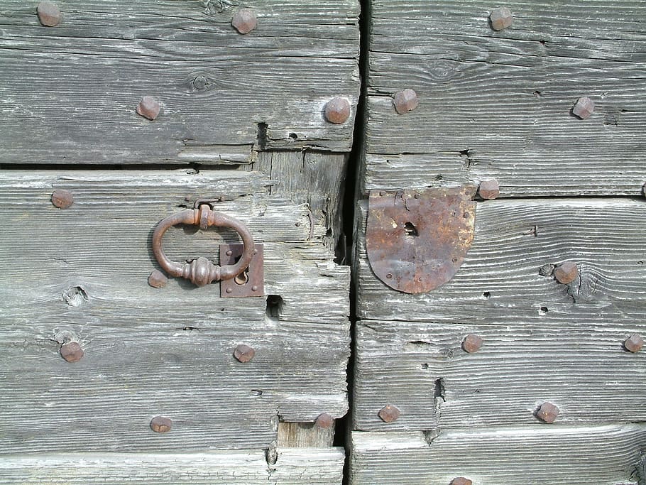 Lock, Handle, Nail, Front, Door, front door, former, door wood HD wallpaper