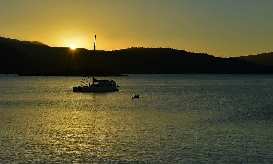 airlie beach, ship, sunset, the scenery, whitsunday islands, HD wallpaper