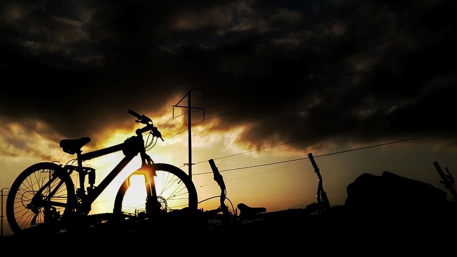 transmission, line, dark, clouds, sky, sunset, sunrise, mountain HD wallpaper