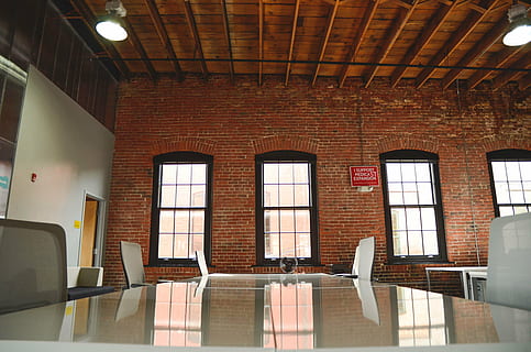 white dining table inside room, buffet, brick, wall, building HD wallpaper