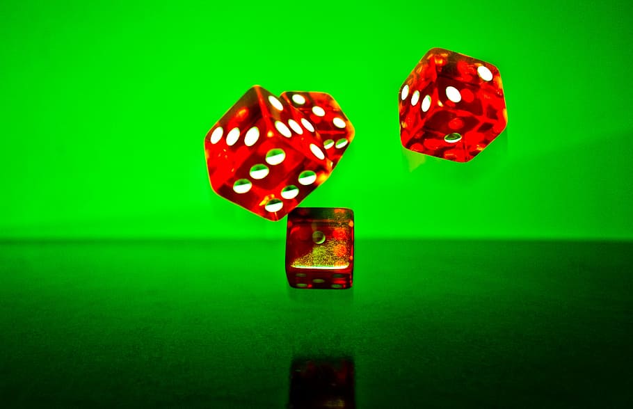 four red dices, cube, fall, random, lucky number, play, lucky dice HD wallpaper