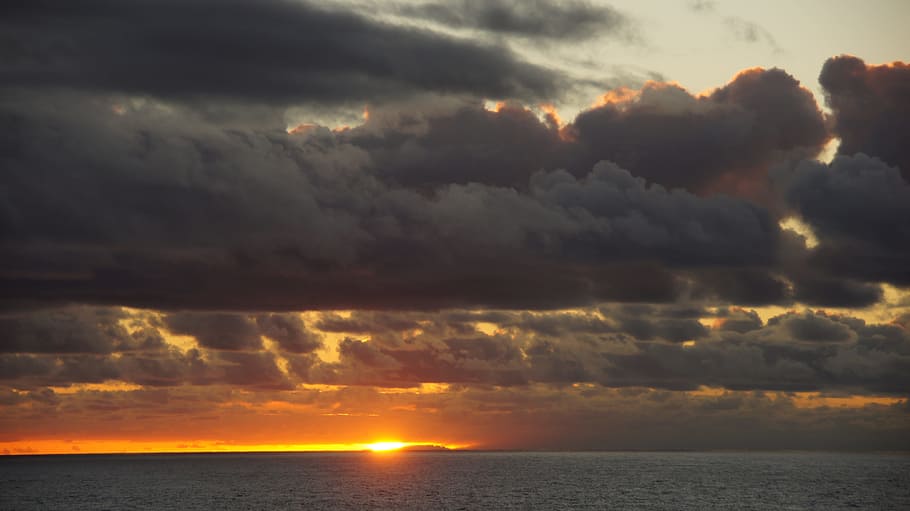 Sunset, Sea, Clouds, Ocean, abendstimmung, sky, nature, tranquility HD wallpaper