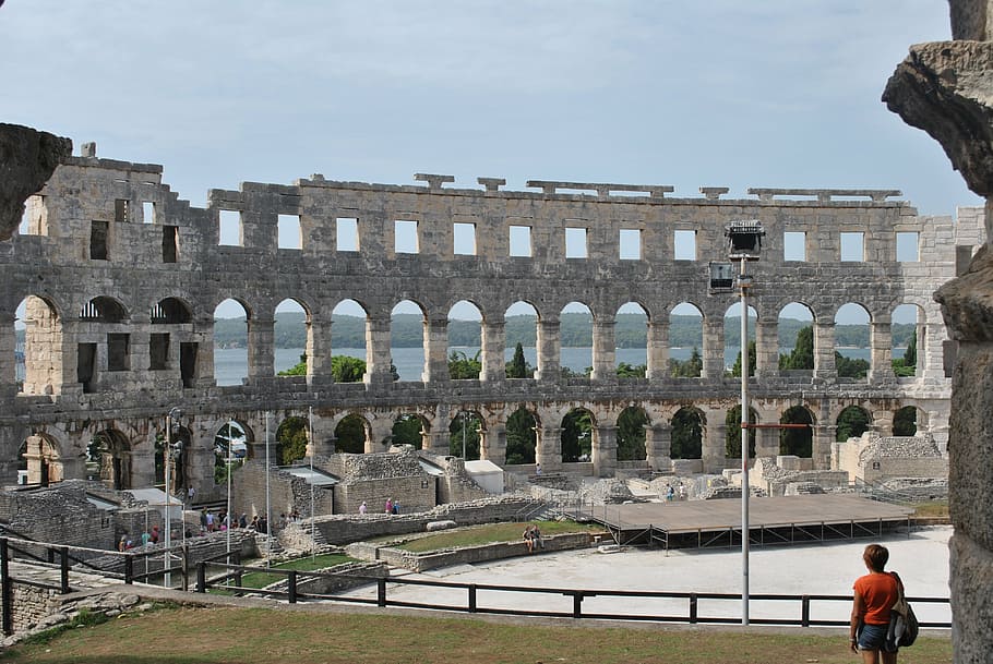 amphitheater, pula, croatia, arena, roman, gladiators, history, HD wallpaper