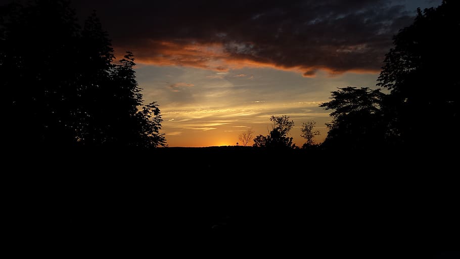 sunset, evening, sky, dusk, scenic, colorful, scene, silhouette HD wallpaper