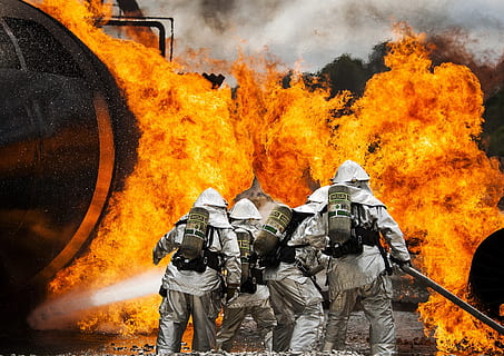 firefighters putting out fire, training, live, controlled, protection HD wallpaper