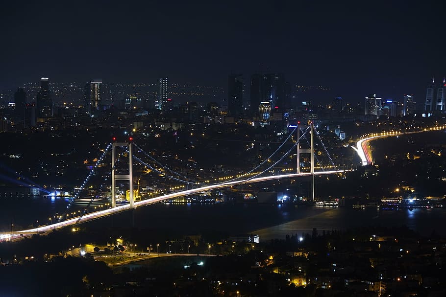 time lapse photography of cars on bridge during night time HD wallpaper