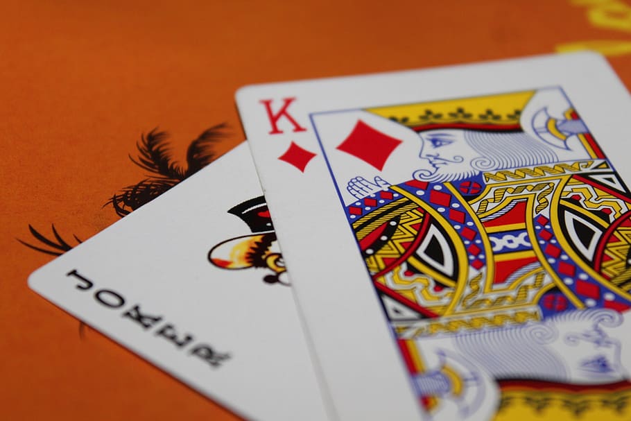 king of diamond and Joker cards, playing, game, gambling, gamble, HD wallpaper