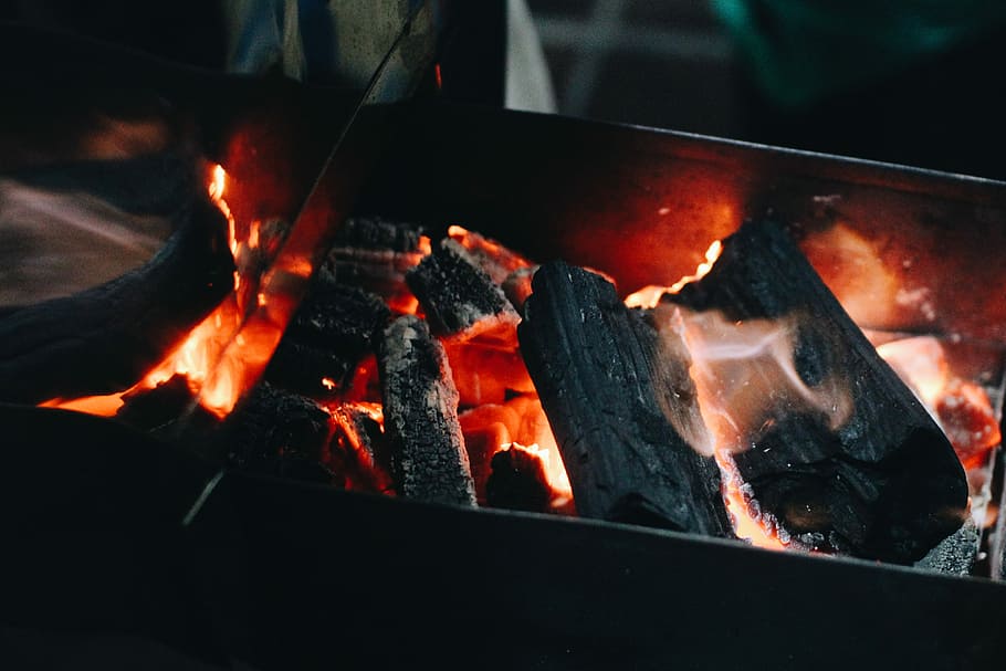 burned charcoals, untitled, fire, flame, burning, log, heat - temperature HD wallpaper