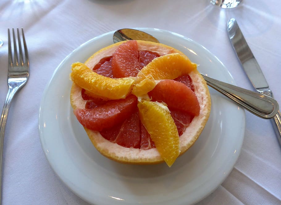 fruit, grapefruit, breakfast, healthy, food, plate, freshness HD wallpaper