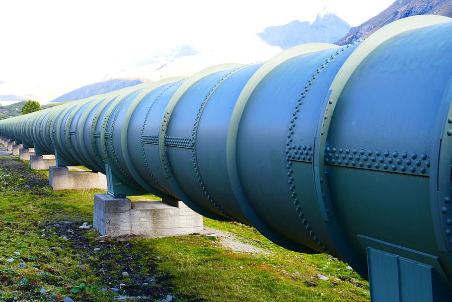 large gray steel pipe, Tube, Pipeline, pressure water line, guide