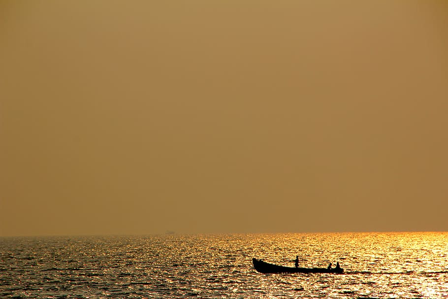 Sunset, Beach, Sea, Ocean, nautical Vessel, nature, water, tranquil Scene HD wallpaper