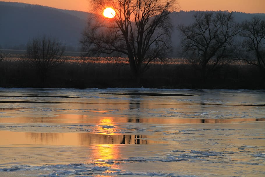 Mosel, Evening, Ice, Sunset, Viewing, light, winter, water HD wallpaper
