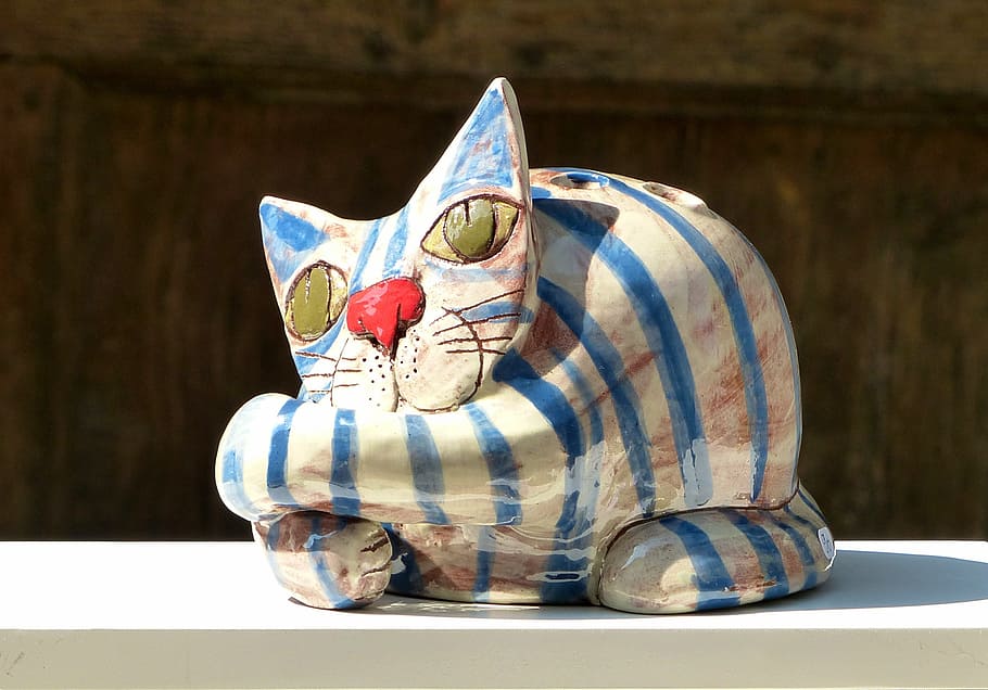 cat, ceramic, decoration, animal, animal themes, animal representation HD wallpaper