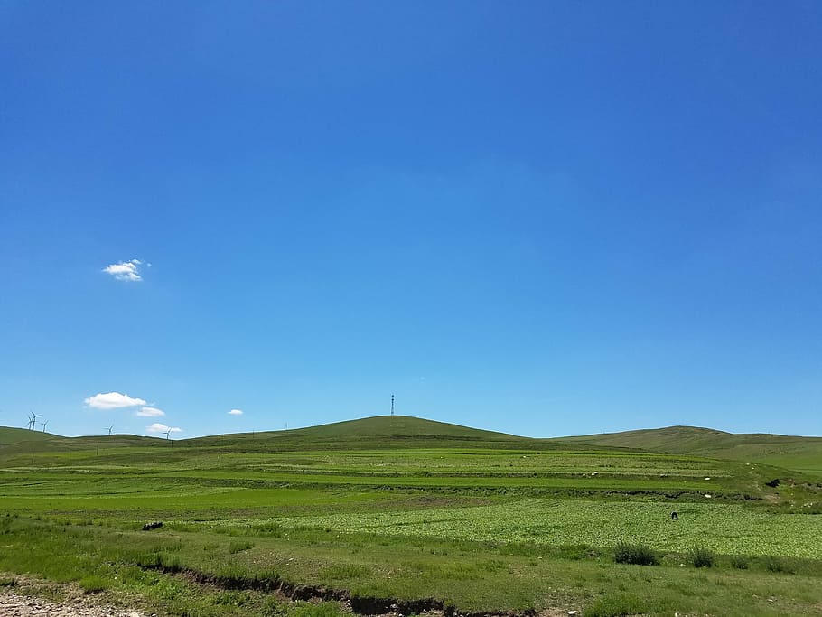blue sky, fresh air, cloud, nature, landscape, hill, meadow HD wallpaper