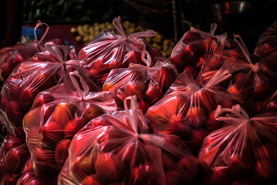 clear plastic packs, Tomato, Plastic Bag, Food, market, color HD wallpaper