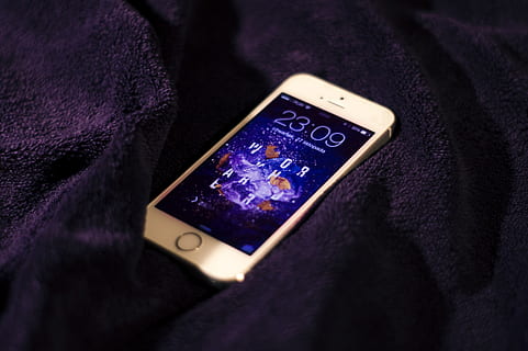 silver iPhone 5s on black textile, cellular, device, communication HD wallpaper