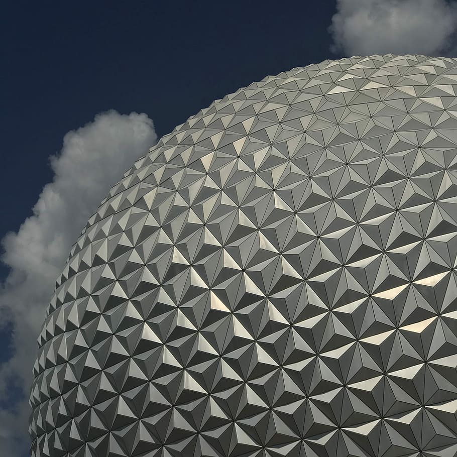 bottom view of gray building, untitled, disney, epcot, dome, architecture HD wallpaper