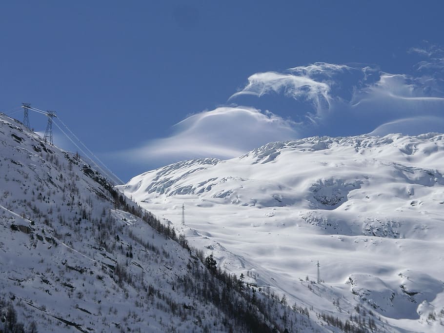 winter, clouds, mountains, saas fe, landscape, cold temperature HD wallpaper