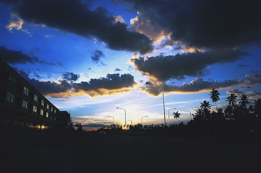 Sunset, Azure, Cloud, Evening, Sun, sky, silhouette, light HD wallpaper