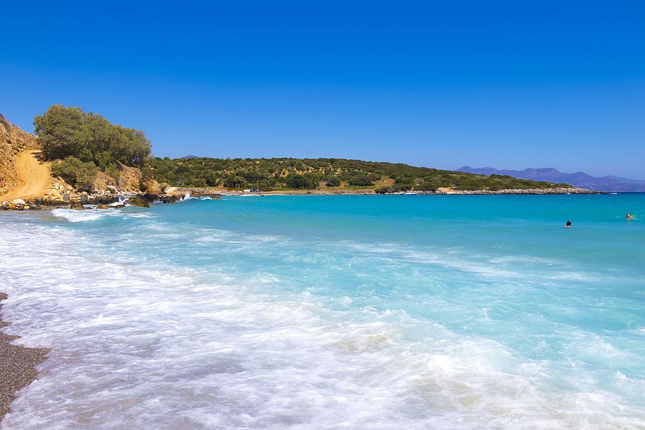 crete, greece, the stones, landscapes, holidays, sea, blue, HD wallpaper