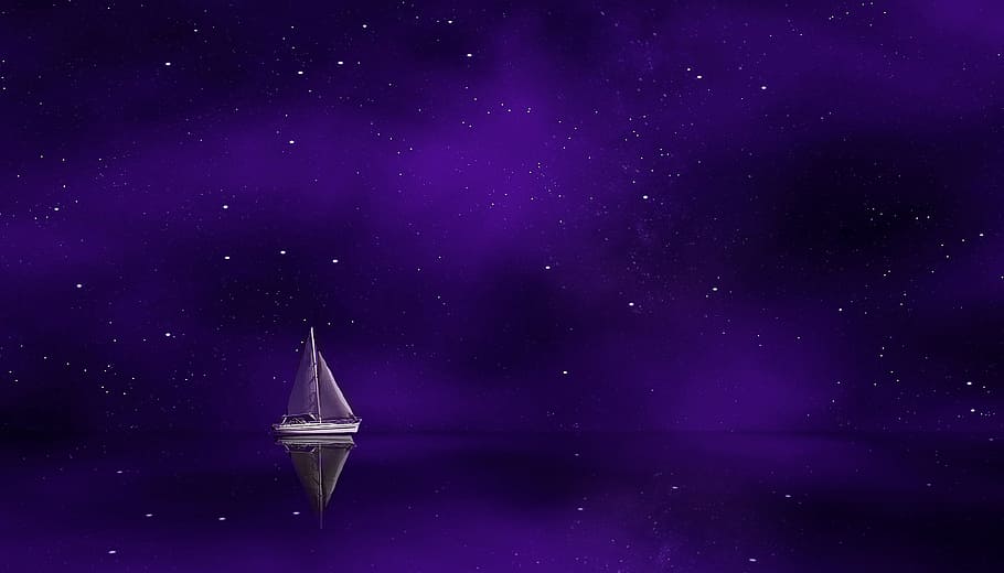 white sail boat, purple, ship, sailing ship, sailing vessel, boot