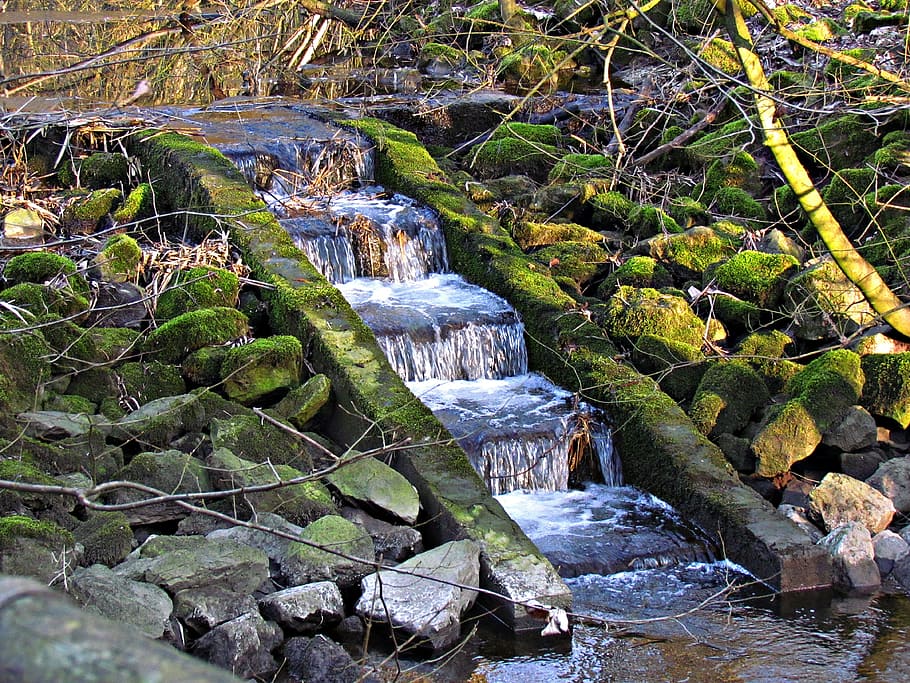 water, cascade, stream, nature, landscape, solid, rock, flowing water HD wallpaper